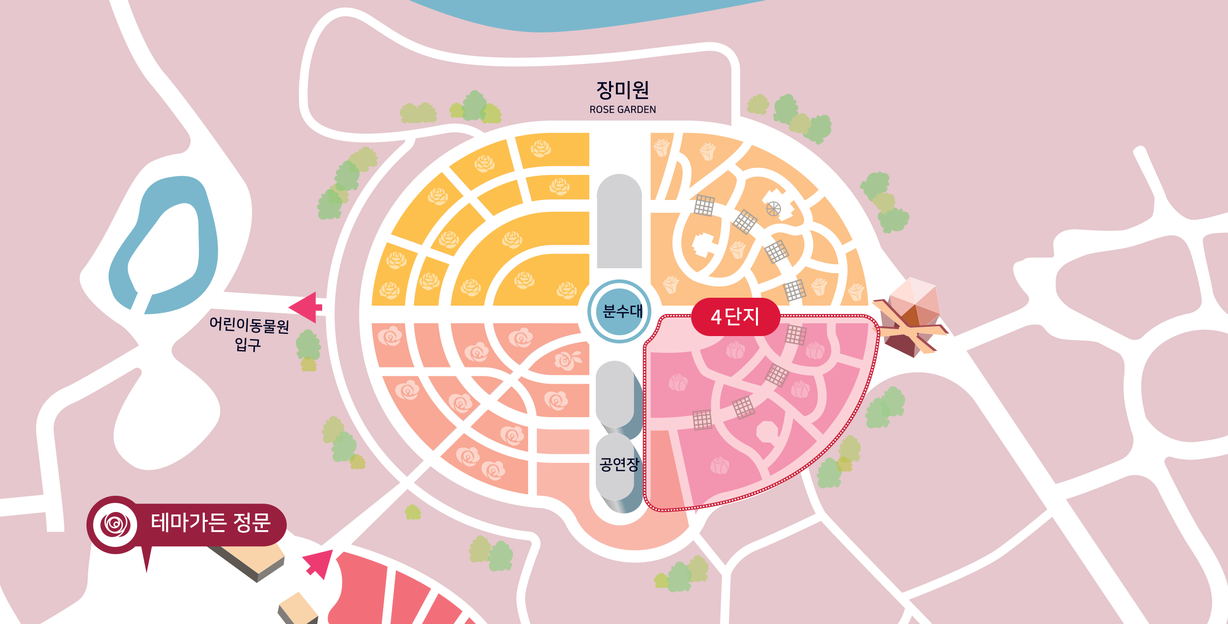 테마가든 정문, 4단지 - 4단지는 1단지와 3단지 사이에 위치해있습니다.